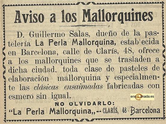 anuncio 1921 ensaimada de mallorca